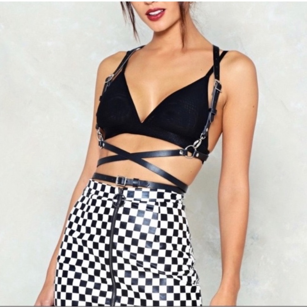 Black Harness Suspender Women Men Leather Belt Straps